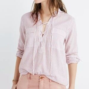 Madewell Terrace‎ Lace Up Shirt Vera Stripe M